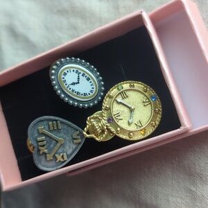 90s Y2K Clock & Watch Brooch Set Whimsigoth Fairycore Costume Jewelry